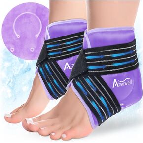 Atsuwell Ankle Ice Pack Wrap 2 Packs, Reusable Gel Ice Pack for Foot Ankle Heel, Cold Compress Therapy for Pain Relief, Injuries, Achilles Tendonitis, Swelling, Sprained Ankles and Heels - Purple