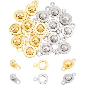 UNICRAFTALE 16Pcs 2 Colors Stainless Steel Small Snap Clasps Golden Round Clasps Ball & Socket Snap Clasps Fastener Snap Button Clasps for Necklaces Bracelets Jewelry Making 1-2mm Hole