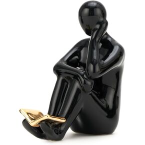 Reading Book Thinker Statue Aesthetic Sculpture Room Decor Modern Abstract Decoration on Shelf Table Desk for Living Room Office Bedroom(A-Black)