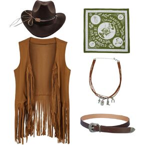 Cowgirl Outfits for Women Cow Girls Outfits Costume Cowboy Vest Western Cowboy Hat Bandana Cowboy Outfits for Women (Z3761, M) in Kuwait