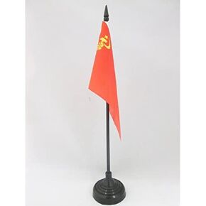 AZ FLAG USSR with Hand Table Flag 4'' x 6'' - Red Communist Desk Flag 15 x 10 cm - Black Plastic Stick and Base