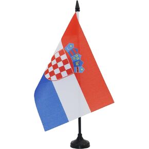 AZ FLAG Croatia Table Flag 5'' x 8'' - Croatian Desk Flag 21 x 14 cm - Black Plastic Stick and Base