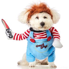 Halloween Costume Pet Deadly Doll Clothes Dogs Cosoplay Costumes for Puppy Party Shirt (S,Neck:7-9)