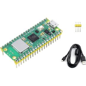 Built-in WiFi Raspberry Pi Pico W Microcontroller Board with Pre-soldered Header, Based on Official RP2040 Dual-core Processor, Dual-Core Arm Cortex M0+ Processor, with USB Cable