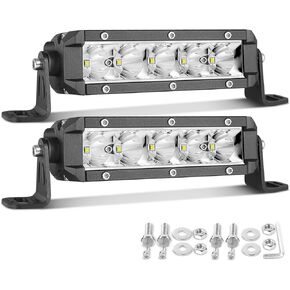 2Pcs 6 Inch Single Row LED Light Bar Slim LED Pods Driving Fog Light 50W Spot Light Off Road Work Bumper Light for Trucks Pickup ATV UTV SUV Boat Motorcycle