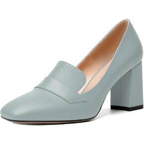 MODENCOCO Womens Sexy Formal Matte Slip On Square Toe Work Block High Heel Loafers Shoes 3.5 Inch