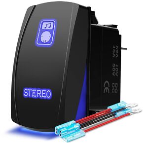 MICTUNING LS083601JL Laser Stereo Rocker Switch Kit, On/Off LED Light, 20A 12V, Blue