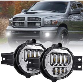 Upgraded LED Fog Lights for Dodge Ram 1500 2500 3500, 2002-2008 Dodge Ram 1500, 2003-2009 Ram 2500 3500, 2004-2006 Durango Truck, Driver and Passenger Side Black