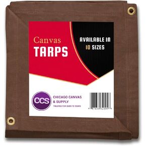 Heavy Duty Waterproof Canvas Tarp by CCS CHICAGO CANVAS & SUPPLY – Extra Durable Multipurpose Camping Tarp Cover with Rustproof Grommets for Industrial & Commercial Use, Gold, 7 by 9 Feet