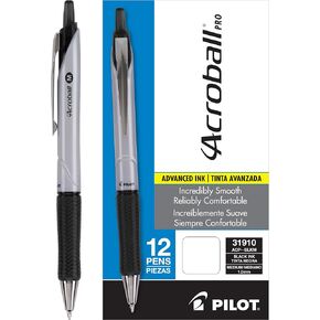 PILOT Acroball Pro Advanced Ink Refillable & Retractable Ball Point Pens, Medium Point, Black Ink, 12-Pack (31910)