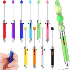 10 Pcs 4 In1 Plastic Beadable Pens Bulk Retractable Bead Pens Multicolor Pen Assorted Inks 4 Color Ballpoint Pen for DIY Graduation Gift Office School Students Teacher Supplies, 10 Colors