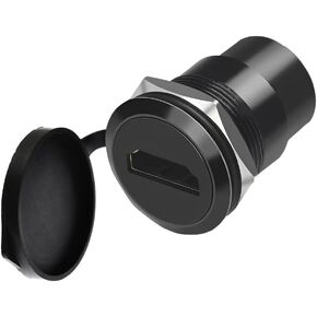 HDMI Panel Mount Adapter 4K@60Hz - Female-to-Female Threaded Connector, with Anti-Loosening Gasket and Waterproof Cover, Ideal for Car, Dashboard and Device Panels