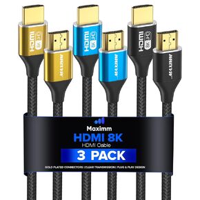 كابل HDMI Maximm 8k بطول 2 قدم، كابل HDMI 2.1، كابل Hdmi قصير بطول 2 قدم، كابل Hdmi فائق السرعة، 8k 60 هرتز (2 قدم، 5 عبوات)