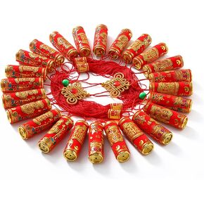 Chinese New Year Hanging Decorations 2 Pack Large Firecrackers Decor Traditional Red Lucky Oriental Pendant Ornaments for Lunar New Year Decorations