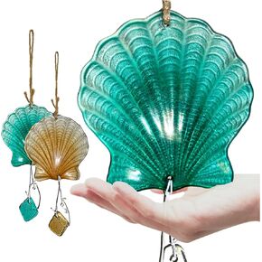 Beach Theme Bathroom Décor - (2) Glass Seashell Wall Décor Ornaments for Ocean Themed Bathroom Decorations - Wedding Beach Ornaments for Ocean Themed Party Decorations or Nautical Bathroom Decor