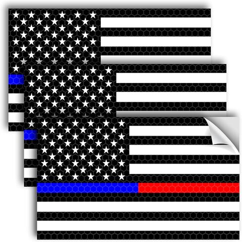 3PC Reflective Red and Blue Line Decal - 5x3 Inches - USA Thin Blue Red Line American Flag Sticker for Car Truck in Saudi Arabia