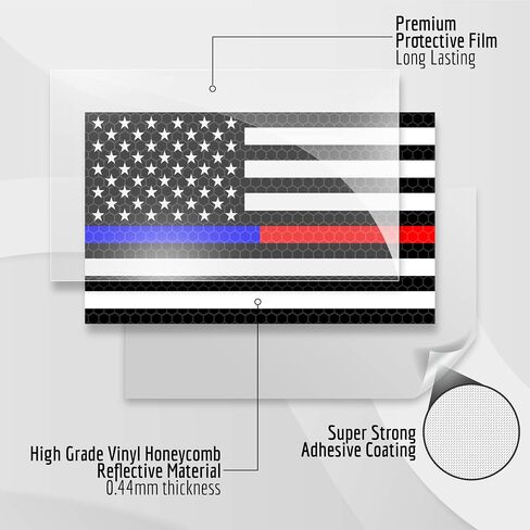 3PC Reflective Red and Blue Line Decal - 5x3 Inches - USA Thin Blue Red Line American Flag Sticker for Car Truck in Saudi Arabia