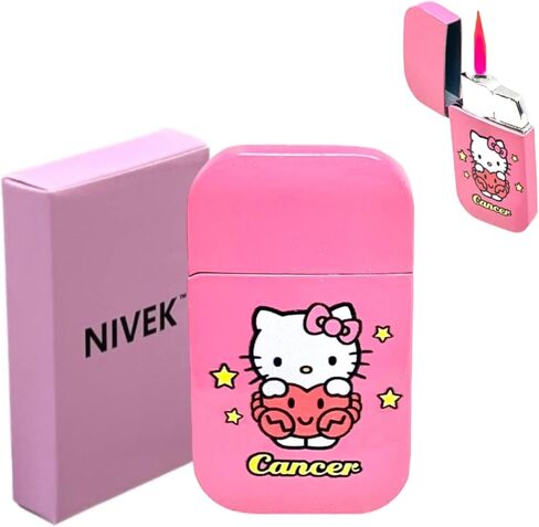 NIVEK Kitty Cat Lighter Y2k 12 كوكبة ابراج علم التنجيم علامات ميلاد زودياك لهب وردي جميل Kawaii إكسسوارات يابانية رائعة (السرطان) in Kuwait