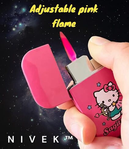 NIVEK Kitty Cat Lighter Y2k 12 كوكبة ابراج علم التنجيم علامات ميلاد زودياك لهب وردي جميل Kawaii إكسسوارات يابانية رائعة (السرطان) in Kuwait