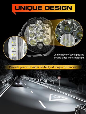 LED Pod Lights 5 inch Round LED Offroad Lights Amber Yellow DRL & Spotlight, Led Fog Lights for Truck Driving Light Bar Compatible With Jeep Offroad Accessories 4x4 ATV SUV Pickup UTV 1pcs in Saudi Arabia