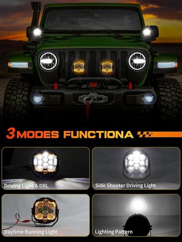 LED Pod Lights 5 inch Round LED Offroad Lights Amber Yellow DRL & Spotlight, Led Fog Lights for Truck Driving Light Bar Compatible With Jeep Offroad Accessories 4x4 ATV SUV Pickup UTV 1pcs in Saudi Arabia