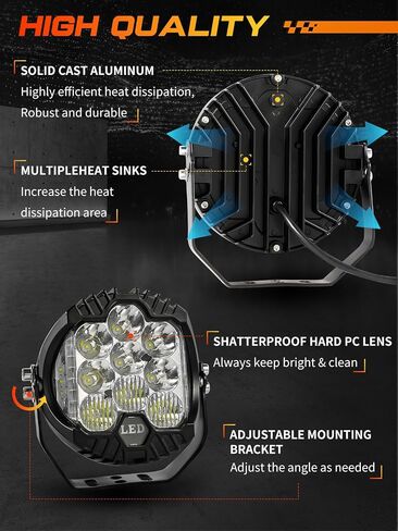 LED Pod Lights 5 inch Round LED Offroad Lights Amber Yellow DRL & Spotlight, Led Fog Lights for Truck Driving Light Bar Compatible With Jeep Offroad Accessories 4x4 ATV SUV Pickup UTV 1pcs in Saudi Arabia