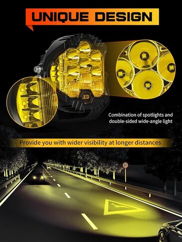 LED Pod Lights 5 inch Round LED Offroad Lights Amber Yellow DRL & Spotlight, Led Fog Lights for Truck Driving Light Bar Compatible With Jeep Offroad Accessories 4x4 ATV SUV Pickup UTV 1pcs in Saudi Arabia