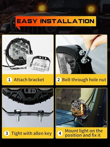 LED Pod Lights 5 inch Round LED Offroad Lights Amber Yellow DRL & Spotlight, Led Fog Lights for Truck Driving Light Bar Compatible With Jeep Offroad Accessories 4x4 ATV SUV Pickup UTV 1pcs in Saudi Arabia