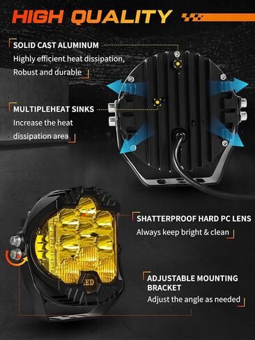 LED Pod Lights 5 inch Round LED Offroad Lights Amber Yellow DRL & Spotlight, Led Fog Lights for Truck Driving Light Bar Compatible With Jeep Offroad Accessories 4x4 ATV SUV Pickup UTV 1pcs in Saudi Arabia