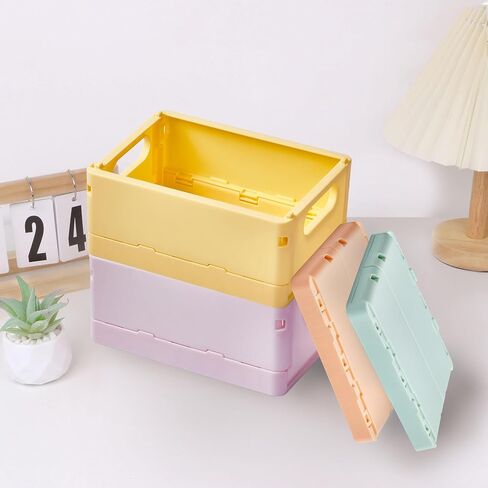 4-Pack Mini Pastel Storage Baskets Stackable Desktop Storage Crates Classroom Small Collapsible Plastic Basket for Organizing, Folding Colorful Storage Bins for Office Drawer Shelf Storage Decor in Saudi Arabia