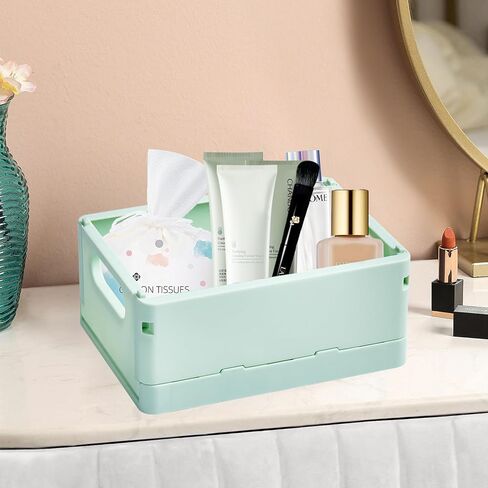 4-Pack Mini Pastel Storage Baskets Stackable Desktop Storage Crates Classroom Small Collapsible Plastic Basket for Organizing, Folding Colorful Storage Bins for Office Drawer Shelf Storage Decor in Saudi Arabia
