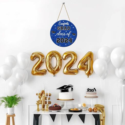2024 زينة التخرج الزرقاء تهنئة التخرج فئة 2024 علامة الباب تهنئة التخرج علامة معلقة جدار ديكور خشبي التخرج صور كشك الدعائم لحفل التخرج ديكور داخلي في الهواء الطلق in Kuwait