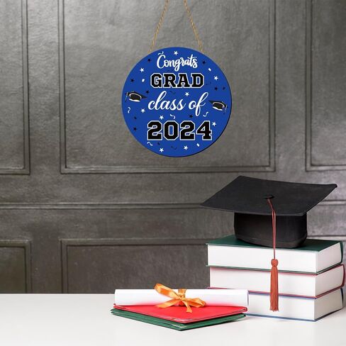 2024 زينة التخرج الزرقاء تهنئة التخرج فئة 2024 علامة الباب تهنئة التخرج علامة معلقة جدار ديكور خشبي التخرج صور كشك الدعائم لحفل التخرج ديكور داخلي في الهواء الطلق in Kuwait