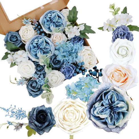 صندوق كومبو من الزهور الاصطناعية من SOUTHGATE DIY باقة الزفاف 38 قطعة من الورود المزيفة الإسفنجية من الحرير زهور مركزية لتزيين حفلات الزفاف والمنزل باللون الأبيض والأخضر in Kuwait