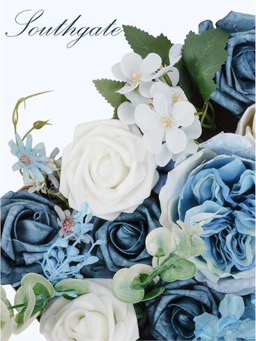 صندوق كومبو من الزهور الاصطناعية من SOUTHGATE DIY باقة الزفاف 38 قطعة من الورود المزيفة الإسفنجية من الحرير زهور مركزية لتزيين حفلات الزفاف والمنزل باللون الأبيض والأخضر in Kuwait