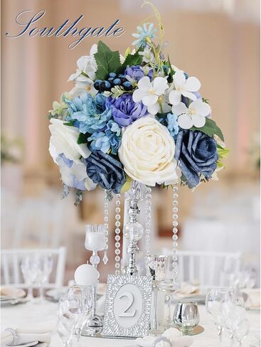 صندوق كومبو من الزهور الاصطناعية من SOUTHGATE DIY باقة الزفاف 38 قطعة من الورود المزيفة الإسفنجية من الحرير زهور مركزية لتزيين حفلات الزفاف والمنزل باللون الأبيض والأخضر in Kuwait