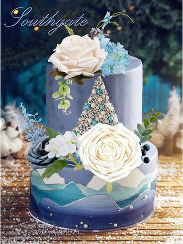 صندوق كومبو من الزهور الاصطناعية من SOUTHGATE DIY باقة الزفاف 38 قطعة من الورود المزيفة الإسفنجية من الحرير زهور مركزية لتزيين حفلات الزفاف والمنزل باللون الأبيض والأخضر in Kuwait