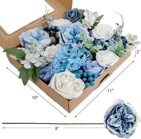 صندوق كومبو من الزهور الاصطناعية من SOUTHGATE DIY باقة الزفاف 38 قطعة من الورود المزيفة الإسفنجية من الحرير زهور مركزية لتزيين حفلات الزفاف والمنزل باللون الأبيض والأخضر in Kuwait