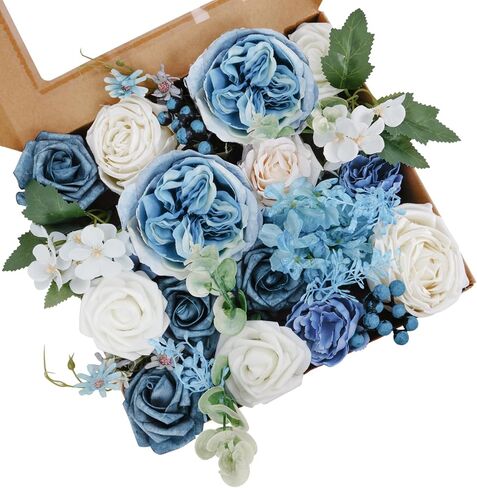 صندوق كومبو من الزهور الاصطناعية من SOUTHGATE DIY باقة الزفاف 38 قطعة من الورود المزيفة الإسفنجية من الحرير زهور مركزية لتزيين حفلات الزفاف والمنزل باللون الأبيض والأخضر in Kuwait