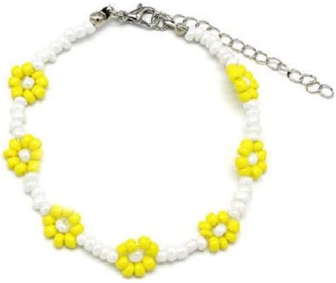 The Woo's Delicate Boho Flower Beaded Choker Necklace Hand-woven Colorful Daisy Flower Beaded Necklace Bracelet Sets Summer Beachside Holiday Jewelry Gift for Women and Girls in Saudi Arabia