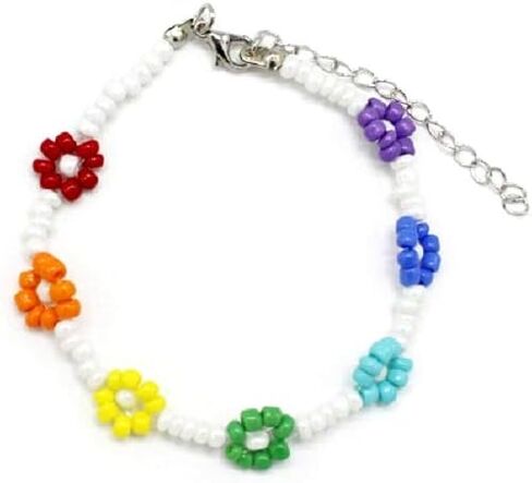 The Woo's Delicate Boho Flower Beaded Choker Necklace Hand-woven Colorful Daisy Flower Beaded Necklace Bracelet Sets Summer Beachside Holiday Jewelry Gift for Women and Girls in Saudi Arabia