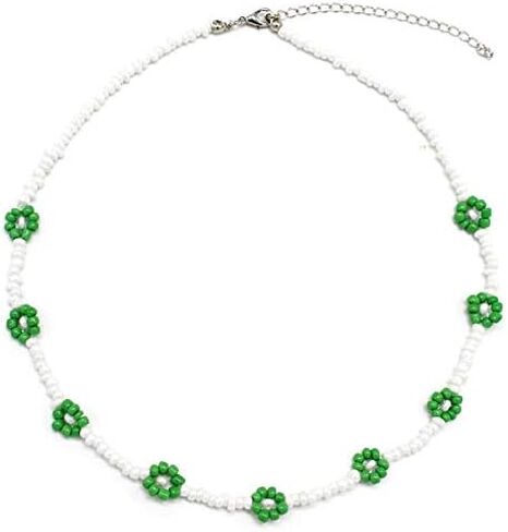 The Woo's Delicate Boho Flower Beaded Choker Necklace Hand-woven Colorful Daisy Flower Beaded Necklace Bracelet Sets Summer Beachside Holiday Jewelry Gift for Women and Girls in Saudi Arabia