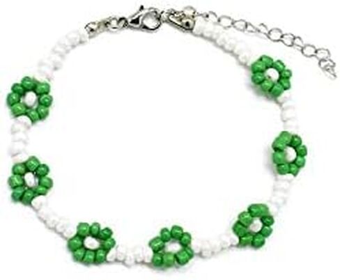 The Woo's Delicate Boho Flower Beaded Choker Necklace Hand-woven Colorful Daisy Flower Beaded Necklace Bracelet Sets Summer Beachside Holiday Jewelry Gift for Women and Girls in Saudi Arabia