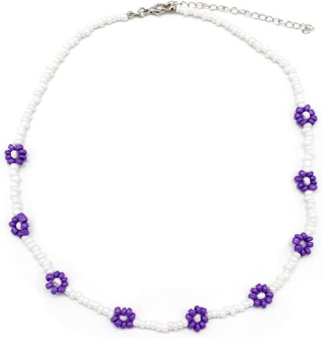 The Woo's Delicate Boho Flower Beaded Choker Necklace Hand-woven Colorful Daisy Flower Beaded Necklace Bracelet Sets Summer Beachside Holiday Jewelry Gift for Women and Girls in Saudi Arabia