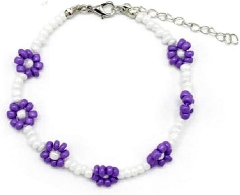 The Woo's Delicate Boho Flower Beaded Choker Necklace Hand-woven Colorful Daisy Flower Beaded Necklace Bracelet Sets Summer Beachside Holiday Jewelry Gift for Women and Girls in Saudi Arabia