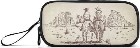 Fisyme Western Desert Cowboy Pencil Case Large Capacity Pen Box Makeup Pouch Holder Organizer Stationery Bag for School Office College Traval Adults in Kuwait