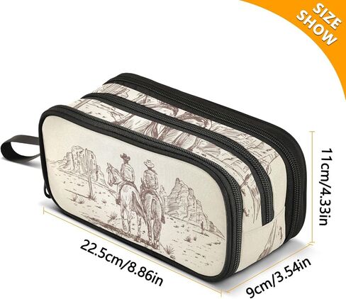 Fisyme Western Desert Cowboy Pencil Case Large Capacity Pen Box Makeup Pouch Holder Organizer Stationery Bag for School Office College Traval Adults in Kuwait
