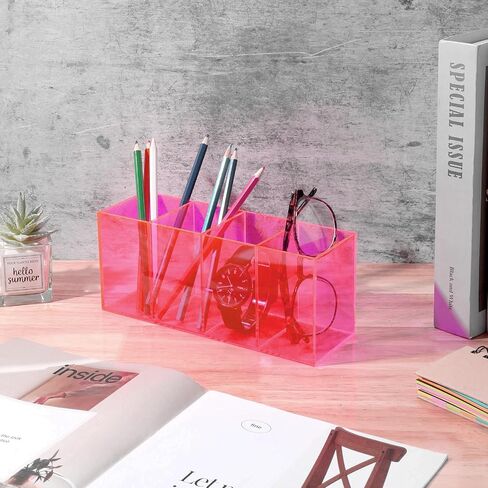Pen Holder for Desk Neon Acrylic Pencil Holder Cup Makeup Brush Storage Organizer for Vanity, Iridescent in Saudi Arabia