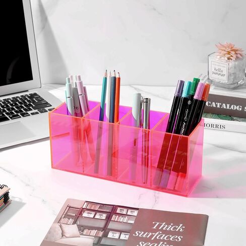 Pen Holder for Desk Neon Acrylic Pencil Holder Cup Makeup Brush Storage Organizer for Vanity, Iridescent in Saudi Arabia
