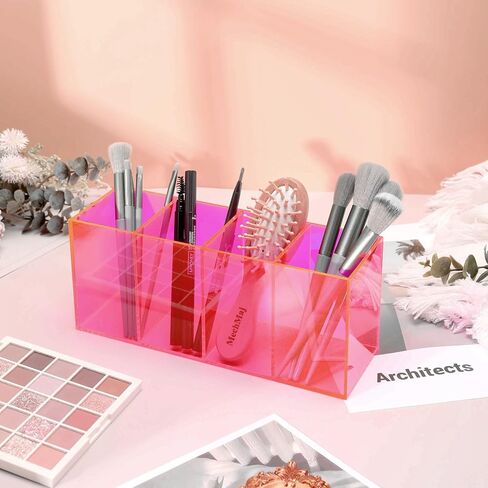 Pen Holder for Desk Neon Acrylic Pencil Holder Cup Makeup Brush Storage Organizer for Vanity, Iridescent in Saudi Arabia